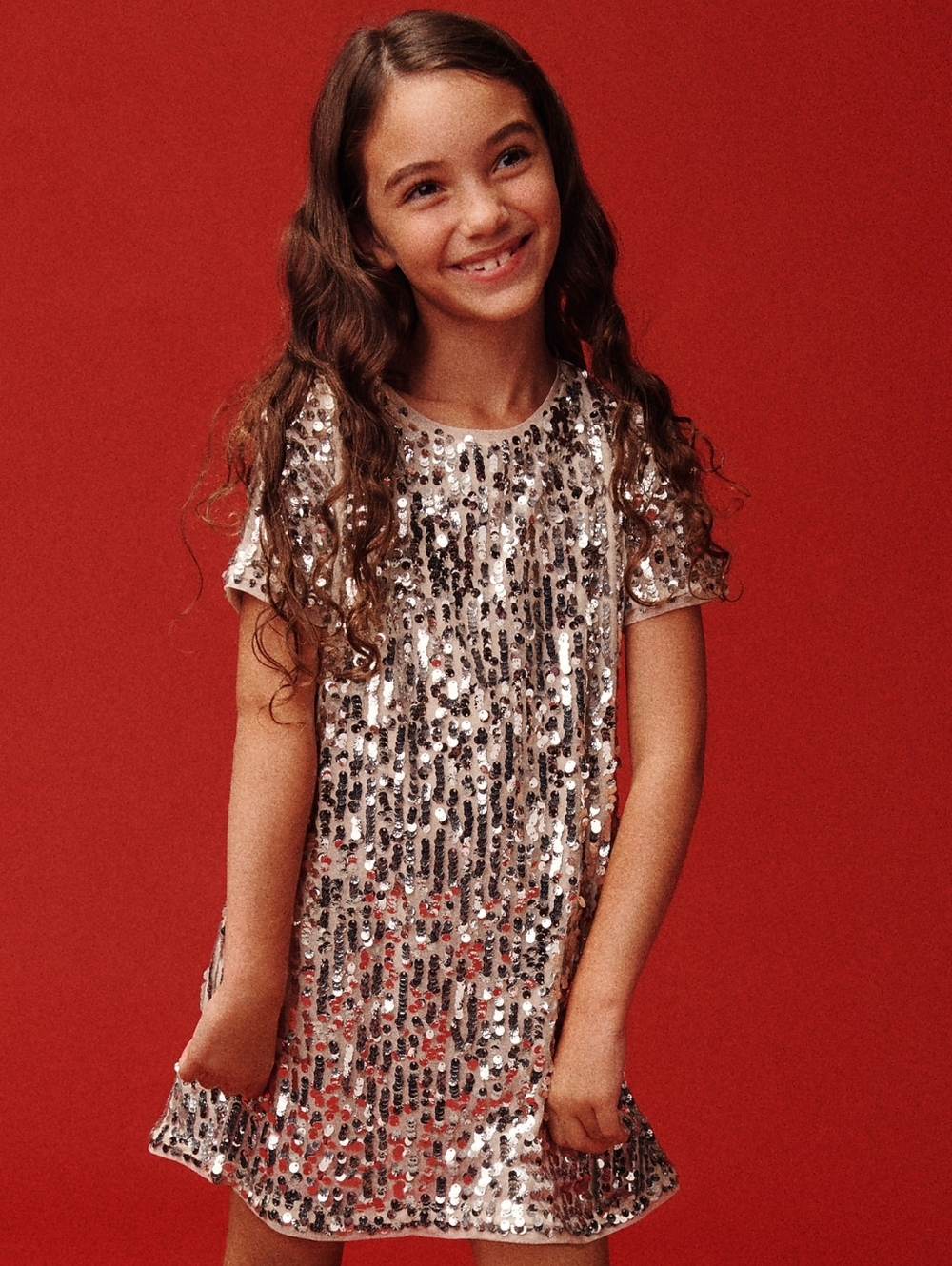 NWT J. Crew Girls Short Sleeve Silver Sequins Shift Dress, Size 5 - Picture 3 of 12